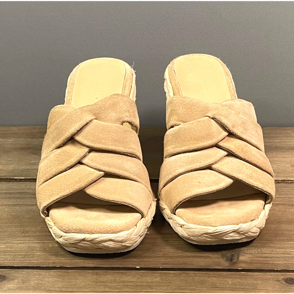 Vince Women's Gilian Espadrille Wedge Heel Sandals Size 5 Blonde Tan Suede - Picture 3 of 16